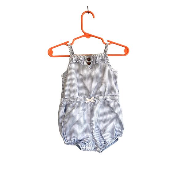 3/$15 Carters Girls 9 Months Summer Bubble Romper Outfit  Blue Striped - Picture 1 of 5